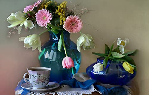 Puzzle 1000 Pieces Adulte Vase Bouquet Tulipe Gerbera. Nature Morte 75 * 50Cm