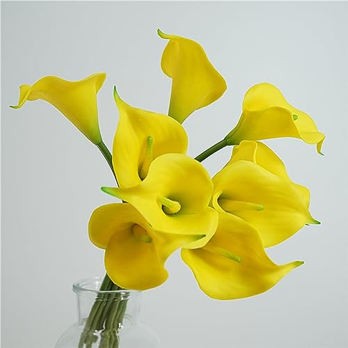 HAOSHICS Künstliche Calla-Lilien, realistische Latex-Calla-Lilien mit weichem PU-Stiel, elegante Blumendekoration für Braut, Hochzeit, Zuhause, Party, Büro, DIY-Blumenarrangements (gelb)