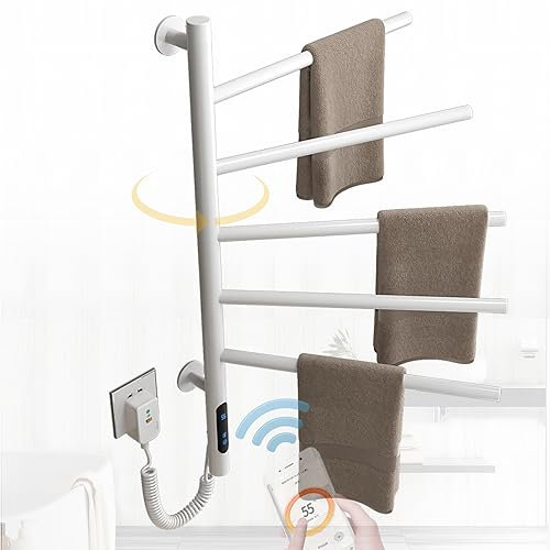 AHKFUL LCD Touch Scaldasalviette Elettrico Bagno Ruota di 180°, Scaldasalviette Termoarredo 85W, Programmabile,Tempistiche 1-9 Ore, Regolazione della Temperatura 30-70°, 420x660mm,Bianca,Touch