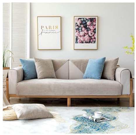 Tauzveok Chenille Sofabezug, 3 2 1 4 Sitzer Sofaschoner rutschfest, Sofadecken Für Sitzfläche, Für L Form, U Form, Ecksofa Sofahusse,Light Curry,90 * 120cm