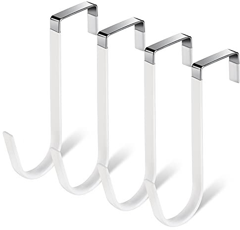 Damita Over The Door Hooks 4 Packs, Over The Door Towel Hanger for Coat, Overdoor Hangers Back of Door Hook, Sturdy Stainless Steel Hooks with Anti-Scratch Rubber Surface for Hanging Coats White