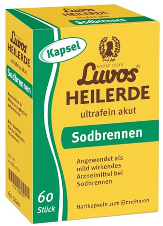 Luvos Heilerde ultrafein akut - mild wirkendes Arzneimittel bei Sodbrennen, wirkt schnell & anhaltend, lindert Schmerzen, bindet überschüssige Magensäure, schützt Magen und Speiseröhre, 60 Kapseln