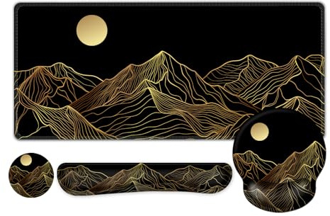 ARTSO Grand tapis de souris avec repose-poignet pour clavier, tapis de souris ergonomique avec support de poignet, protecteur de bureau antidérapant étendu, sous-main de bureau 4 en 1 pour bureau,