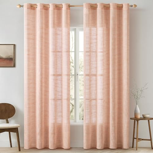 MIULEE Vorhang Gardinen Leinen mit ösen Voile Vorhänge Leinenoptik Gardinen Wohnzimmer Modern Fensterschal Kinderzimmer küchengardinen Schlaufenschal 2er Set 140x225 cm Orange | Moderne Lichtdurchlässige Fensterschals für Wohnzimmer, Küche & Schlafzimmer, Durchscheinende Dekorative Schlaufenschal