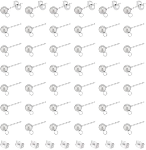 UNICRAFTAL 100 piezas de tuerca pendientes bola acero inoxidable 8mm tallos pendientes con tuercas de los pendientes de los pendientes de la joyería