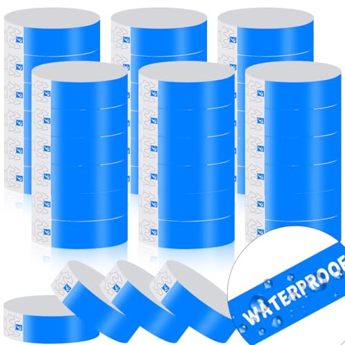 600 Count Paper Wristbands for Events Tearproof Wrist Bands Waterproof Arm Bands Neon Disposable Handbands Adhesive Bracelets for Party (Blue)
