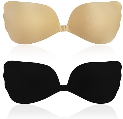 Dunkwckore Soutien Gorge Dos Nu, 2 Paires Soutien Gorge sans Bretelles Invisible Adhesif, Soutif Dos Nu, Soutien Gorge Adhesif Respirant Push Up, Réutilisable Parfait pour Les Robes de Soirée - B