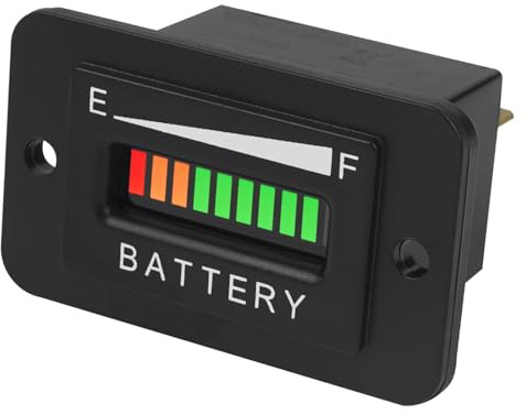 RileyFine LED batterikapacitetsmätare, blybatterispänningsindikator för laddning och urladdning, batteritestare med larmfunktion, tillämplig på golfbil gräsklippare gaffeltruck RV (48V)