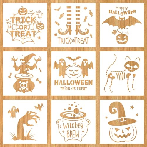 Halloween-Schablonen, wiederverwendbar, Hexengeist, Kürbis, Gesicht, Zeichnen, Basteln, verschiedene Muster, Malvorlage für Wandarbeiten, Schnitzen, Sprühfarbe, leicht zu reinigen, Werkzeug