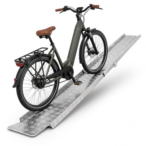 TRUTZHOLM Auffahrschiene Aluminium Länge 150-270 cm verstellbar Traglast 50 kg Treppenrampe für E-Bike Fahrrad Mofa mit rutschfestem Tränenblech Rampe Fahrradrampe leicht mit gummierter Auflage