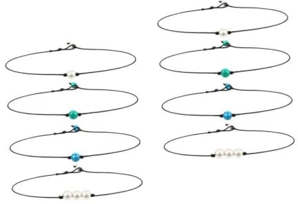 SOIMISS 8stücke Teiliges Perlen-lederkordel Halskette Minimalistische Choker Mit Handgeknüpften Perlen Für Frauen Und Mädchen Für Jeden Anlass Geeignet