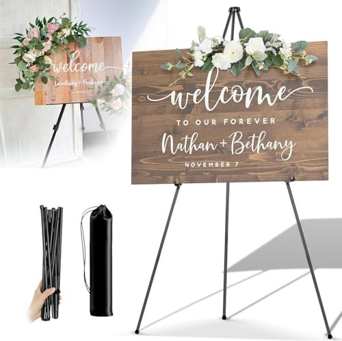 YSWOVUO Staffelei Hochzeit, 160cm Portable Künstler Staffelei Stand, Verstellbares Stativ Tisch Kunst Leinwand Malerei Display für Hochzeit Poster Innen Außen, Schwarz