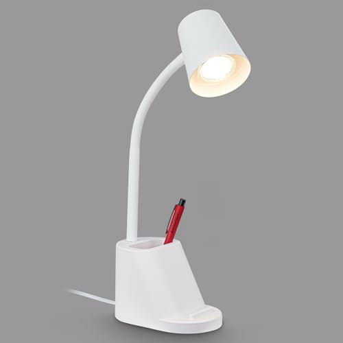 Briloner - Lampe de bureau avec porte-stylo, interrupteur à câble, orientable, lampe de table, lampe, lampe de chevet, lampe de bureau, Home Office, lampe de bureau, 21x10x35,5 cm (LxlxH), Blanc