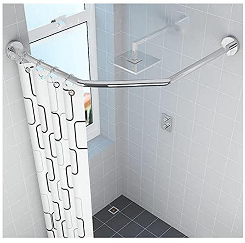 LULUMAIC Duschvorhangstangen, quadratisch, Duschvorhangstange, gebogen, ohne Bohren, rautenförmig, rostfrei, ausziehbare Duschstange, verstellbare Vorhangstange für Badezimmer, Umkleidekabine, Silber