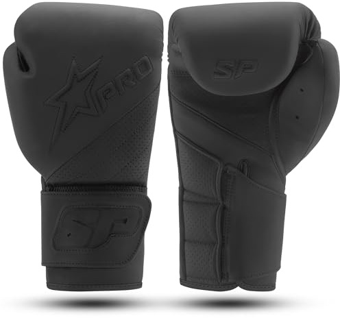 Starpro Guantes de Boxeo Negros Mate, Ajuste ergonómico, Soporte de muñeca Mejorado, Guantes de Combate duraderos para Entrenamiento y Combate