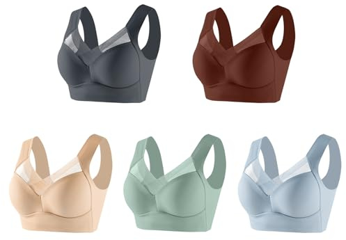 Sport-BH för kvinnor bomull, sport-bh kvinnor plusstorlek dam blandad färg 5-pack behåar sömn yoga bralette stretch bh pullover sport komfort BH enfärgad samla behåar fitness träning BH, Gy9, 3XL