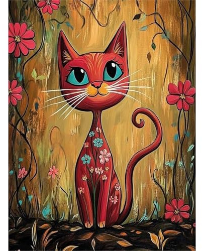 RICUVED Rote Katze Diamond Painting Erwachsene, 5D Tiere Diamant Painting Bilder Erwachsene, DIY Diamond Painting Bilder Diamant Malerei Set für Wanddekoration 30x40cm