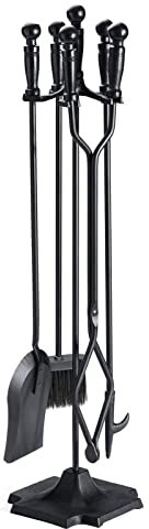 Grande set di strumenti per caminetto nero per interni ed esterni, base quadrata, rustico, set di accessori per il fuoco con supporto