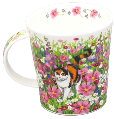 Dunoon Lomond Garden Mug en porcelaine anglaise Motif chat tigré et fleurs sauvages