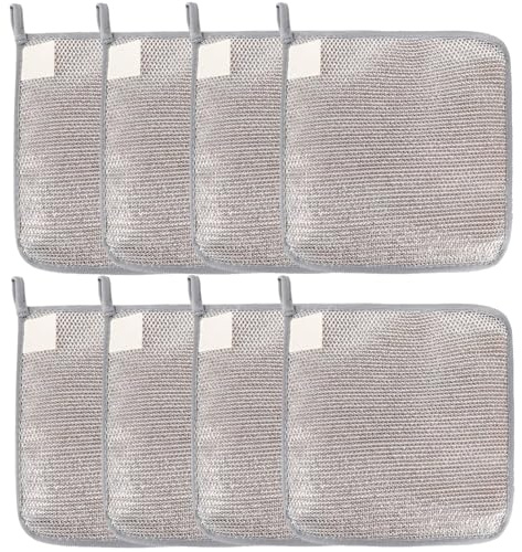 Syylqyr 8 PCS Steel Wool Scrubber Cleaning Cloths for Wet and Dry Non Scratch Wire Dish Cloth, Durable and Easy to Clean Can be Used for Household Kitchen Cleaning Utensils