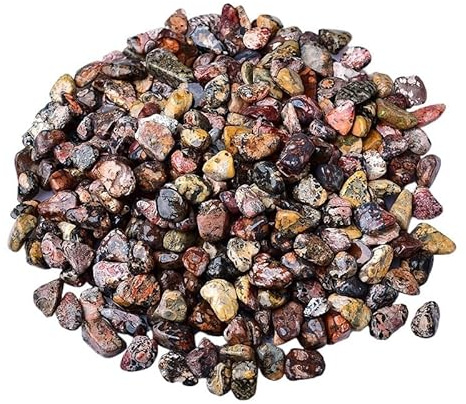 FOELANNE Pierre de Cristal broyée, Gravier concassé Naturel Leopard Stone, Cristaux Multicolores, aménagement paysager, 5-12 mm, 500 g/1000 g(5-7mm,500G)