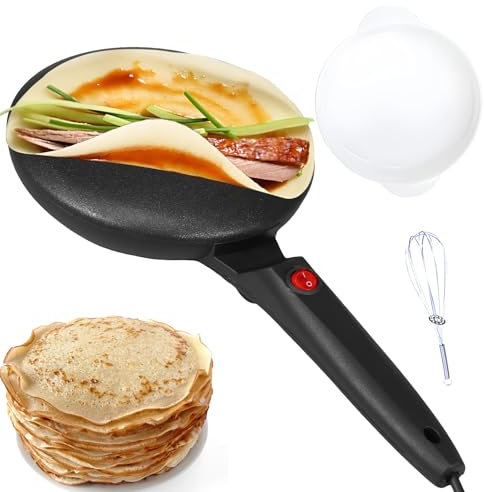 Creador de Crepes Instantáneo con Mango, Máquina de Creador de Crepes Eléctrico, 1 Recipiente de Masa y Batidora, Antiadherente y Fácil de Limpiar, Diseño de Superficie Curva Esférica