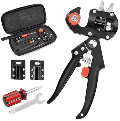 ROUYA Ensemble D'outils De Greffage De Jardin - Ciseaux D'élagage Professionnels 2 en 1, Outil De Coupe for Branches De Plantes, Vignes, Arbres Fruitiers, Inclus 3 Lames De Rechange