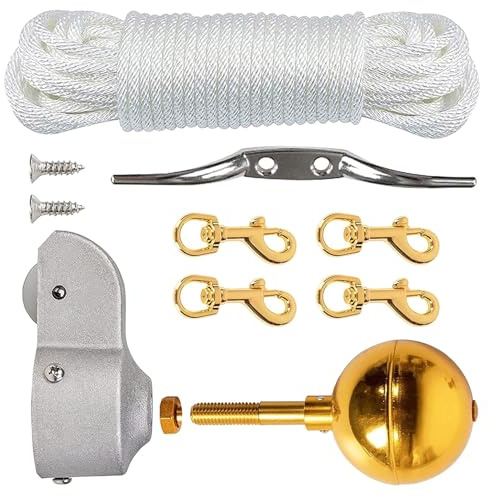 ZEPFJHE Aluminum Flagpole Hardware Set Includes 3Inch Golden Ball Nut And 2Inch Nylon Pulley For Garden Flagpoles Smooth Flag Rope Sliding Mechanism