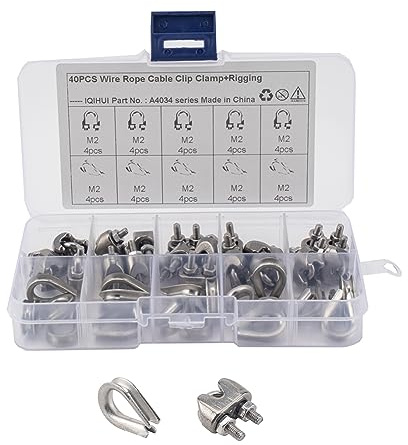 GZYF Morsetto fisso per fune metallica M2 da 20 pezzi e scatola ad anello triangolare a forma di cuore di pollo da 20 pezzi