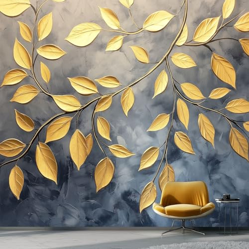 Photo Wallpaper Modern Elegant Leaves - Grey Wall Murals for Living Room Bedroom Children's Room Decor 400 x 280 cm (W x H), Non-Woven Kids' Photo Mural Wall Art for Hallway