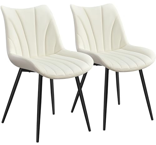 Yaheetech Juego de 2 Sillas de Comedor con Respaldo Sillones sin Reposabrazos con Patas de Metal para Cocina Salón (Beige)