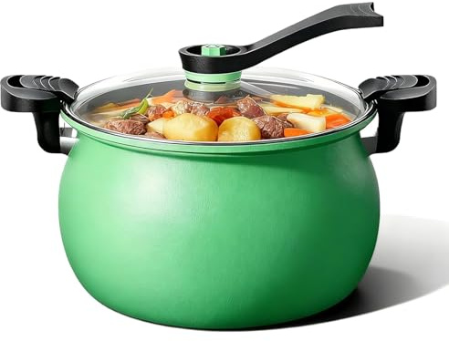 Olla A Presión Antiadherente Multifuncional De Gran Capacidad, Olla De Micropresión De 8 L, Práctica Olla De Cocción Rápida, Con Tapa De Vidrio Y Mango Antiescaldado, For Todas Las Estufas(Green)
