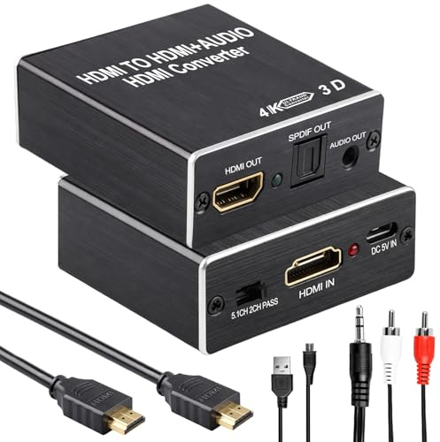 HDMI Audio Extractor Splitter, HDM Converter, 4K 2K@30HZ 3D HDMI to Optical Digital Toslink SPDIF Splitter Adapter with RCA 3.5mm Stereo Audio Jack for PS5 PS4 PS3 Blu-Ray Player HDTV