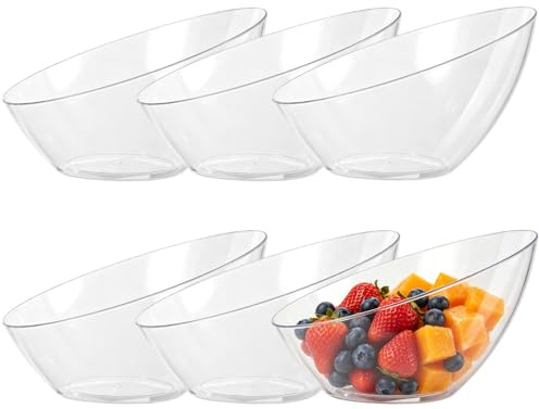 WENLISELL 6 Pack Angled Plastic Serving Bowls, 20oz Reusable Salad Bowls