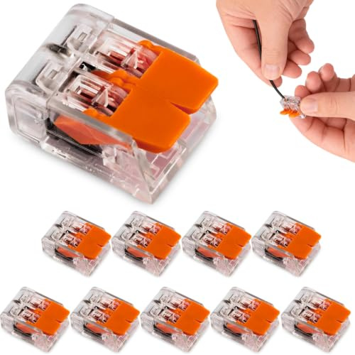 2-Fach Hebelklemme 32A 450V bis 4mm² Verbindungsklemmen Transparent 2-Leiter Kabelverbinder mit Hebel 10 Stück