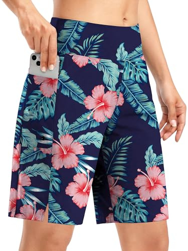 Magritta Cycling Shorts Women High Waist Tummy Control Summer Long Shorts with Pockets Knee Length Leggings for Running Gym Workout Yoga Sport