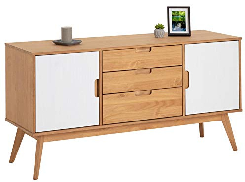 IDIMEX Sideboard Tivoli skandinavischen Design gebeizt/weiß - Kommode aus Kiefer Massivholz, mit 2 Türen und 3 Schubladen, Buffetschrank Geschirrschrank