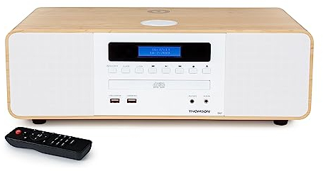 Thomson MIC201IDABBT Sistema de Audio para el hogar - Microcadena (Microcadena de música para Uso doméstico, Blanco, Madera, 60 W, Dab+,FM, Exploración automática, Digital)