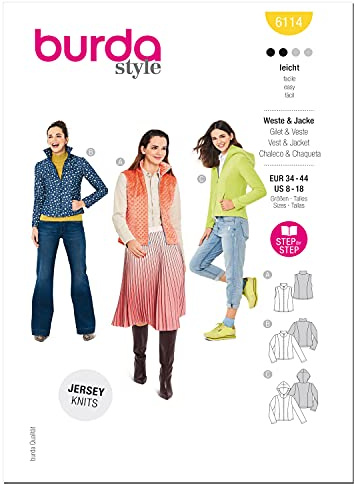 Burda B6114 Patron de Couture, Papier, Blanc, 34-44