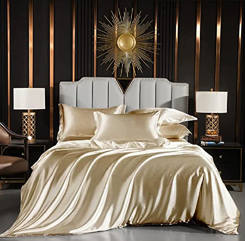 Luofanfei Housse de Couette 200x200 Dore Unie Adulte 2 Personnes Parure de lit 3 Pieces Sets Ensemble de Housses Literie Modern Linge de lit avec Fermeture éclair et 2X 65x65cm Taies d'oreiller