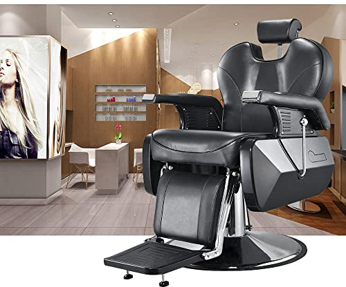 Sossiyule Frisörstol, hydraulisk frisör stol 360° frisör barber för professionell salong, 96 x 94 x 84 cm, svart
