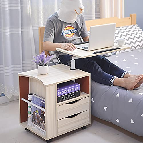 WSIKGHU Nachtschränkchen mit Schublade - Abnehmbarer Hubtisch, Multifunktions Verstellbarer Drehbarer Tisch mit Schubladen und Rollen