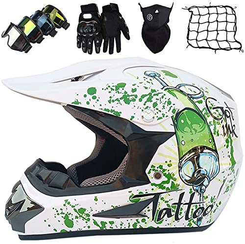 Casco Moto Niño Casco Motocross Infantil Homologado ECE Casco Enduro Integral MTB con Gafas/Máscara/Guantes/Red De Casco- para MX Quad Off Road ATV Descenso Go Karting