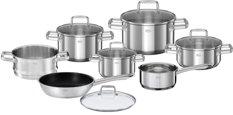 RÖSLE Kochtopf-Set - 8-teilig - Edelstahl 18/10 - mit Deckel, Grau, 13310