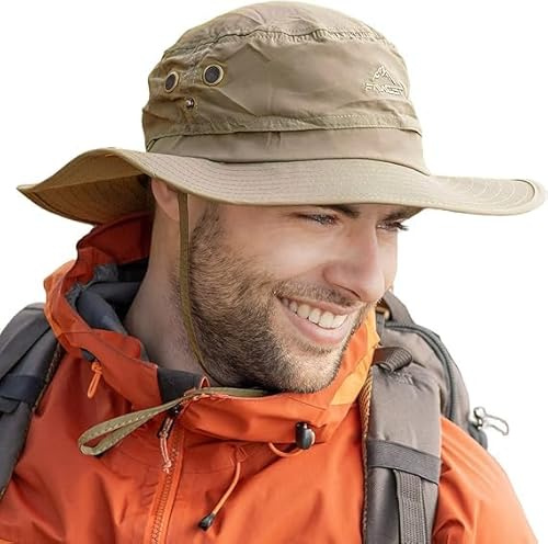 TOP-EX XL/XXL solhatt för män med brett brätte UPF 50+ & vattentät, stora utomhus-sommarhattar för vandring, fiske, camping, segling, vikbar, justerbar, andningsbar, TX702_khaki, L-XL