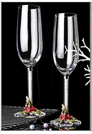 Flûtes à Champagne Verres à champagne galvanisés sous vide décorés en émail, gobelets en cristal peints à la main qui ne se décolorent pas, parfaits for un cadeau - 2 pièces. Coupes à Champagne