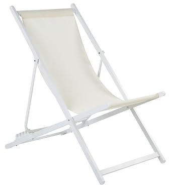 Beliani Chaise Longue Pliante et Inclinable pour l'Extérieur en Maille Beige et Blanc Locri II