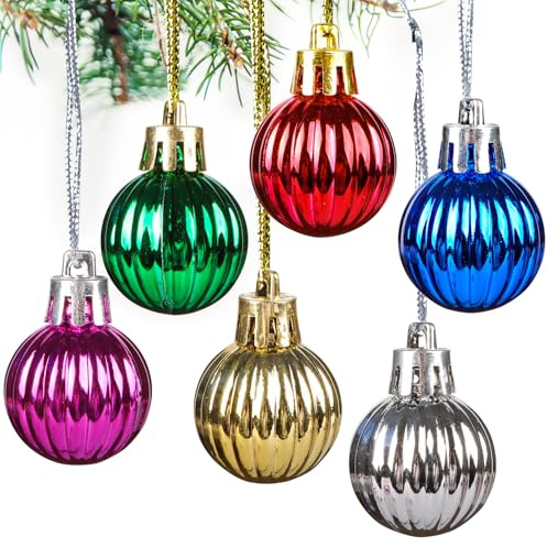 BETESSIN 24 Stück Mini Christbaumkugeln 3cm - Kleine Weihnachtskugeln aus Kunststoff - Weihnachtsbaum Deko - Weihnachtsdeko zum Aufhängen - Christbaumschmuck Bunt (Stil A)