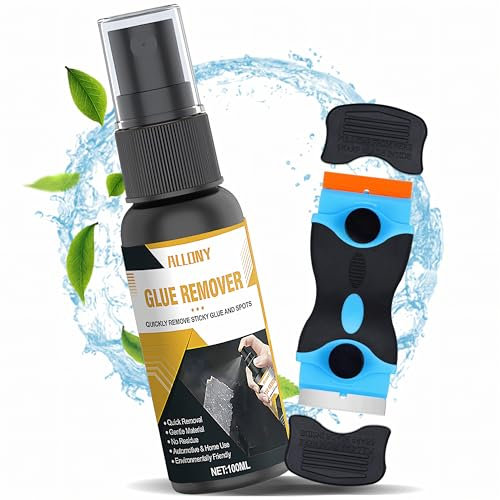 Allony Rimuovi Colla e Adesivi Spray - Rimuove Rapidamente Etichette, Pellicole e Residui di Colla - 100ml Con Raschietto