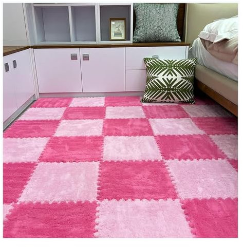 Milchsamt-Patchwork-Teppiche, 30 * 30 * 1 cm Milchteppiche, Teppich-Puzzlematten for den Boden, Puzzle-Bodenmattenfliesen, ineinandergreifende Teppichfliesen, Teppich-Puzzlematten for den Boden(Pink+R